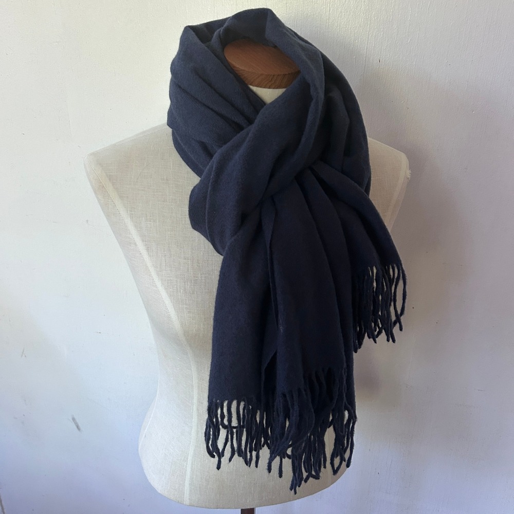 Humble Hilo Scarf Women OS Navy Blue Fringe Oversized Blanket Coastal Minimalist